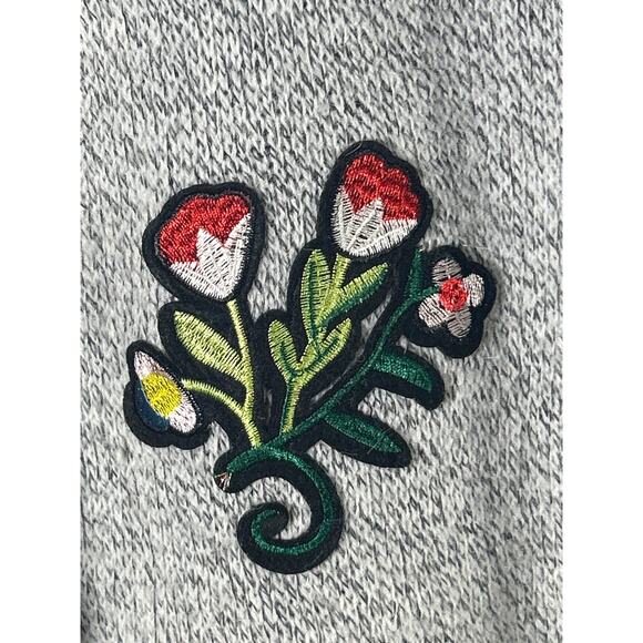 Hail3y:23 Cardigan Sweater Medium PETITE Gray Hooded Applique Embroidered Pocket - Picture 7 of 15